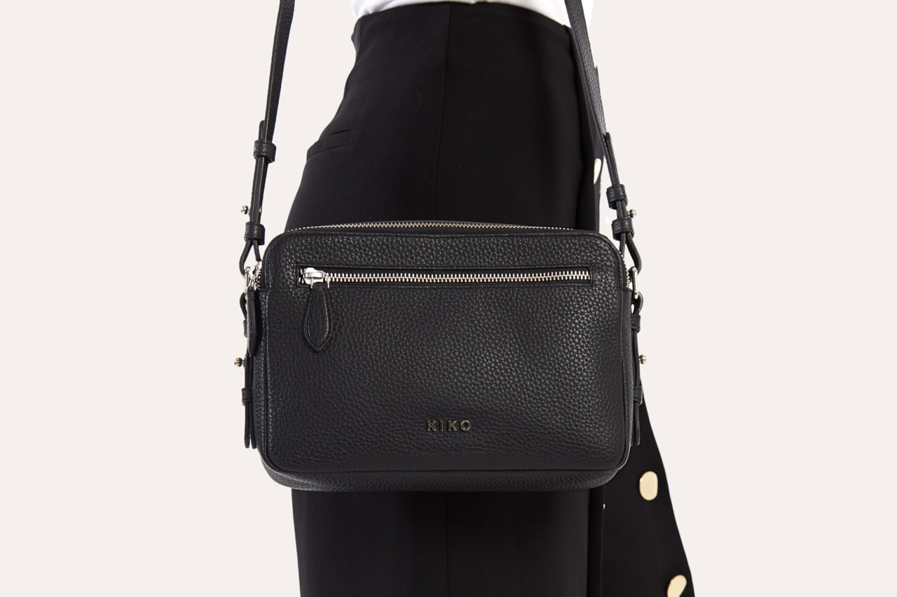 Women's Kiko Classic Genuine Pebble Leather Crossbody Bag — Black