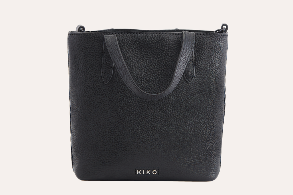 Women's Kiko Side Weaved Top Grain Leather Tote Bag — Black