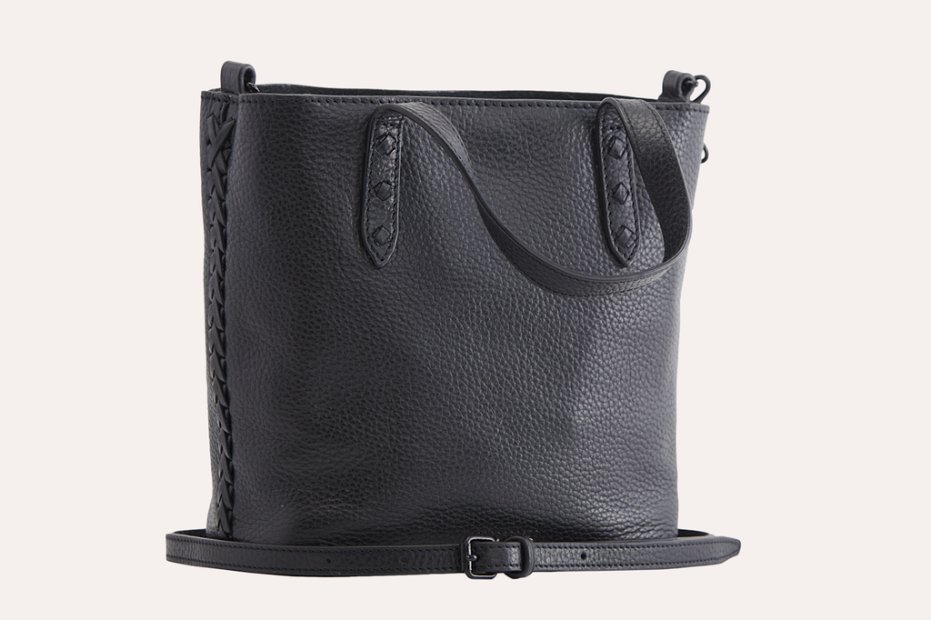 Women's Kiko Side Weaved Top Grain Leather Tote Bag — Black
