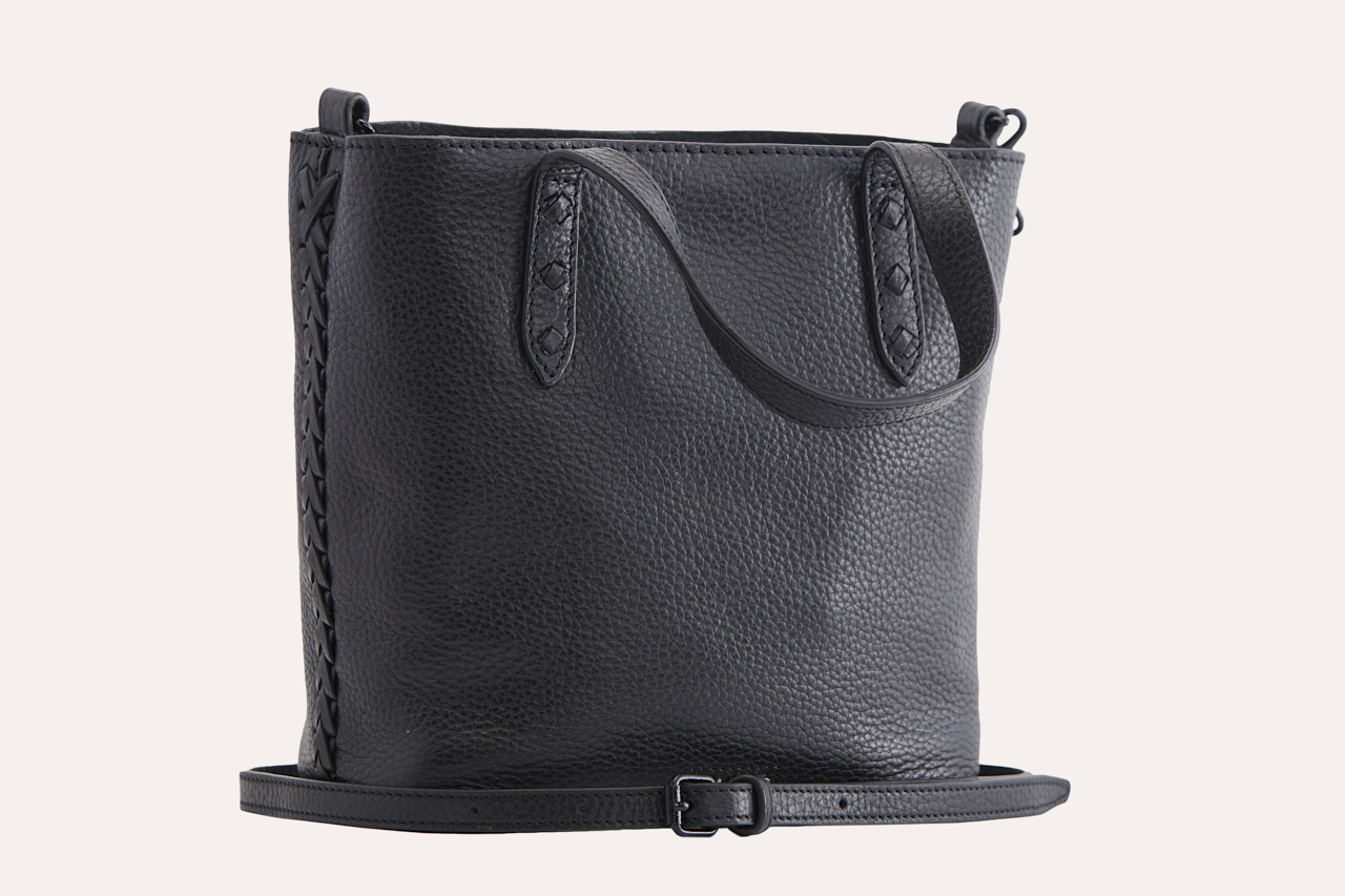 Women's Kiko Side Weaved Top Grain Leather Tote Bag — Black