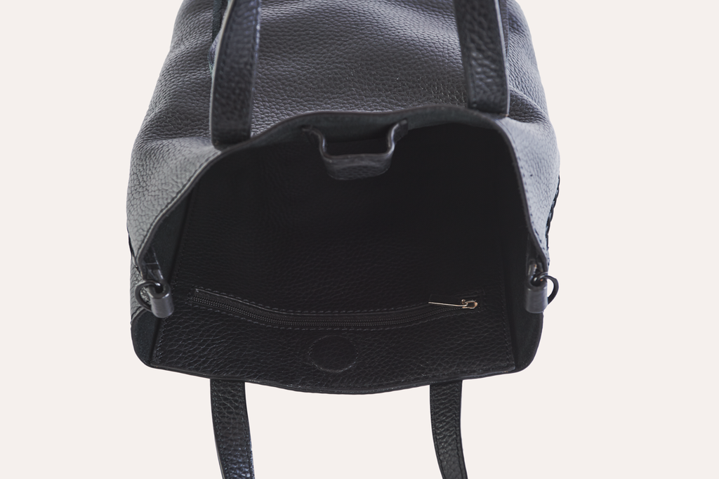 Women's Kiko Side Weaved Top Grain Leather Tote Bag — Black