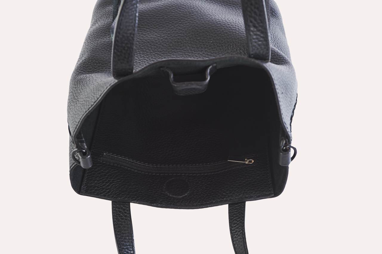 Women's Kiko Side Weaved Top Grain Leather Tote Bag — Black