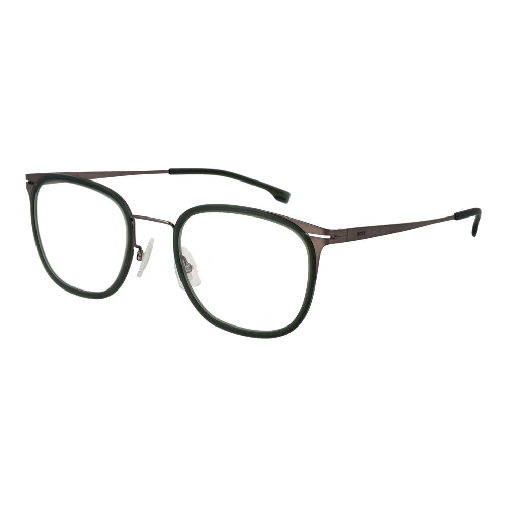 Hugo Boss Men's Green Stainless Steel Rectangle Full-Rim Eyeglass Frames