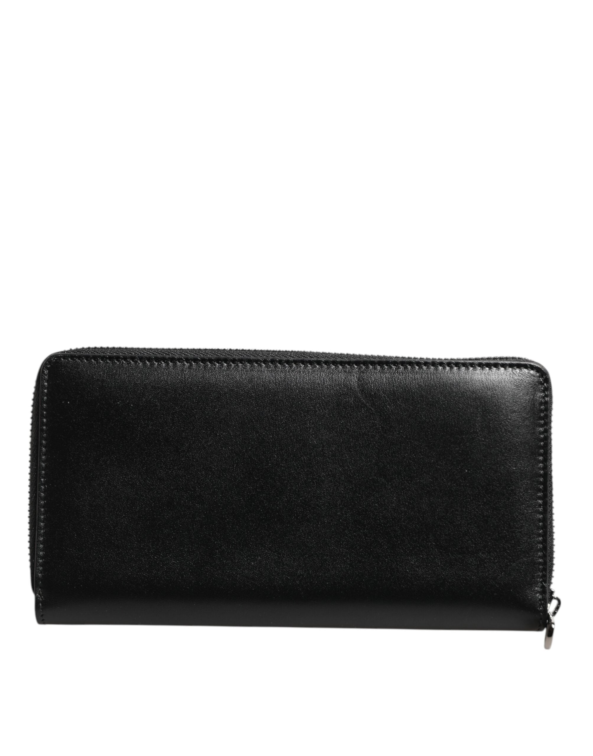 Dolce & Gabbana Men's Black Calfskin Caiman Leather Logo Plaque Zip-Around Continental Wallet