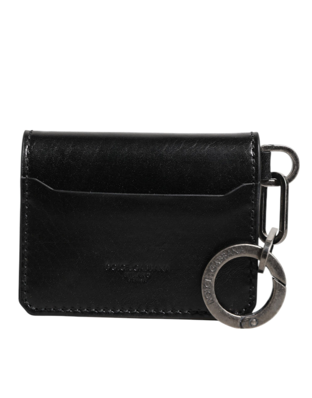 Dolce & Gabbana Men's Black Horse Leather Logo Embossed Cardholder Wallet with Keychain