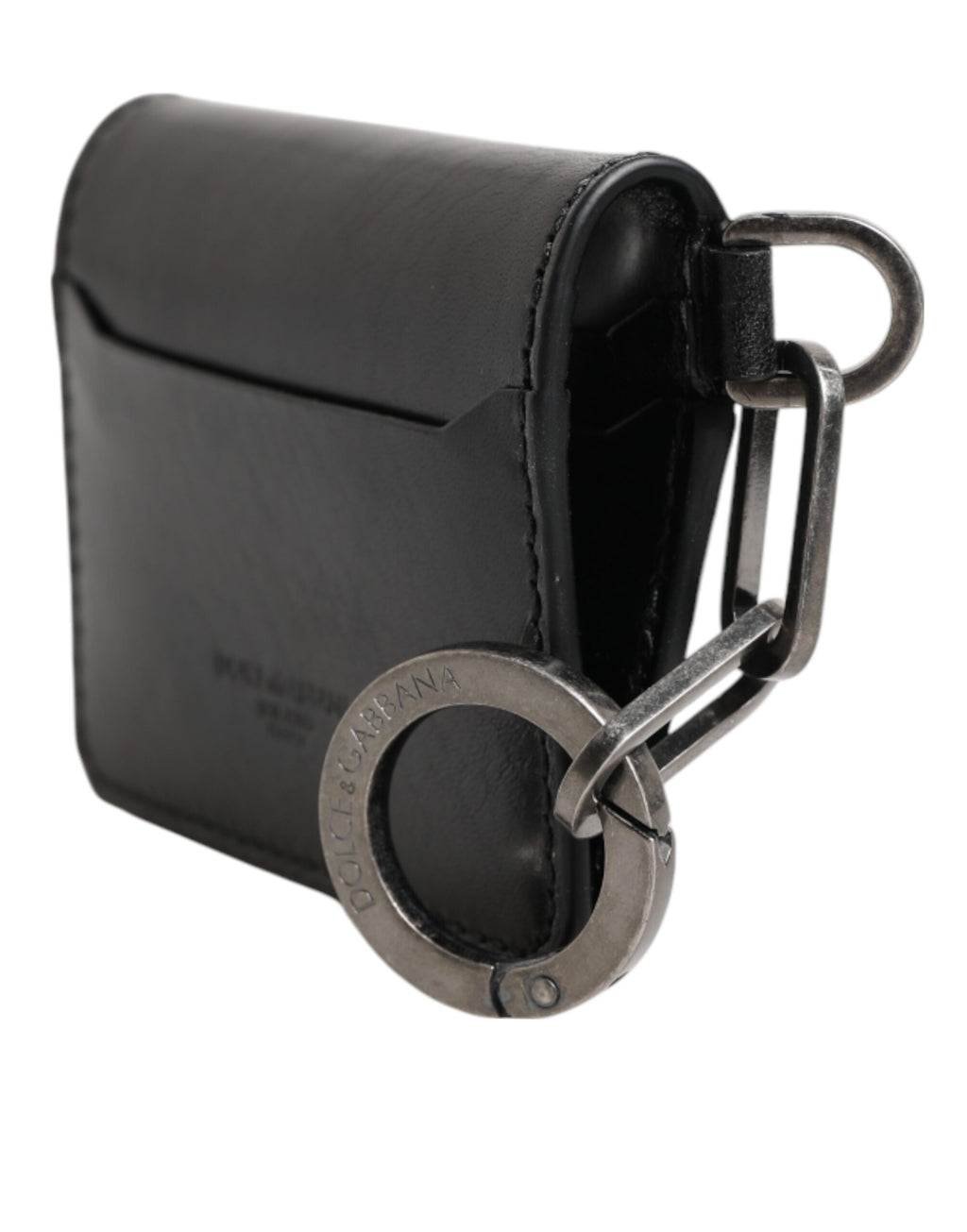 Dolce & Gabbana Men's Black Horse Leather Logo Embossed Cardholder Wallet with Keychain