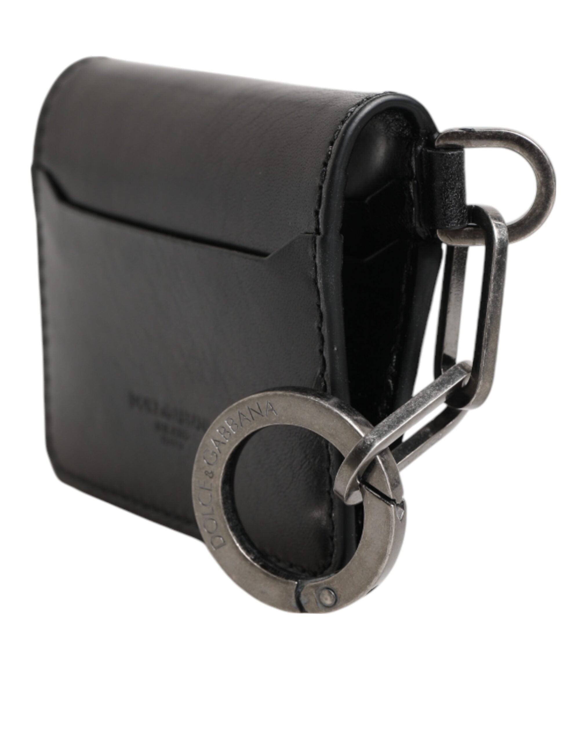 Dolce & Gabbana Men's Black Horse Leather Logo Embossed Cardholder Wallet with Keychain