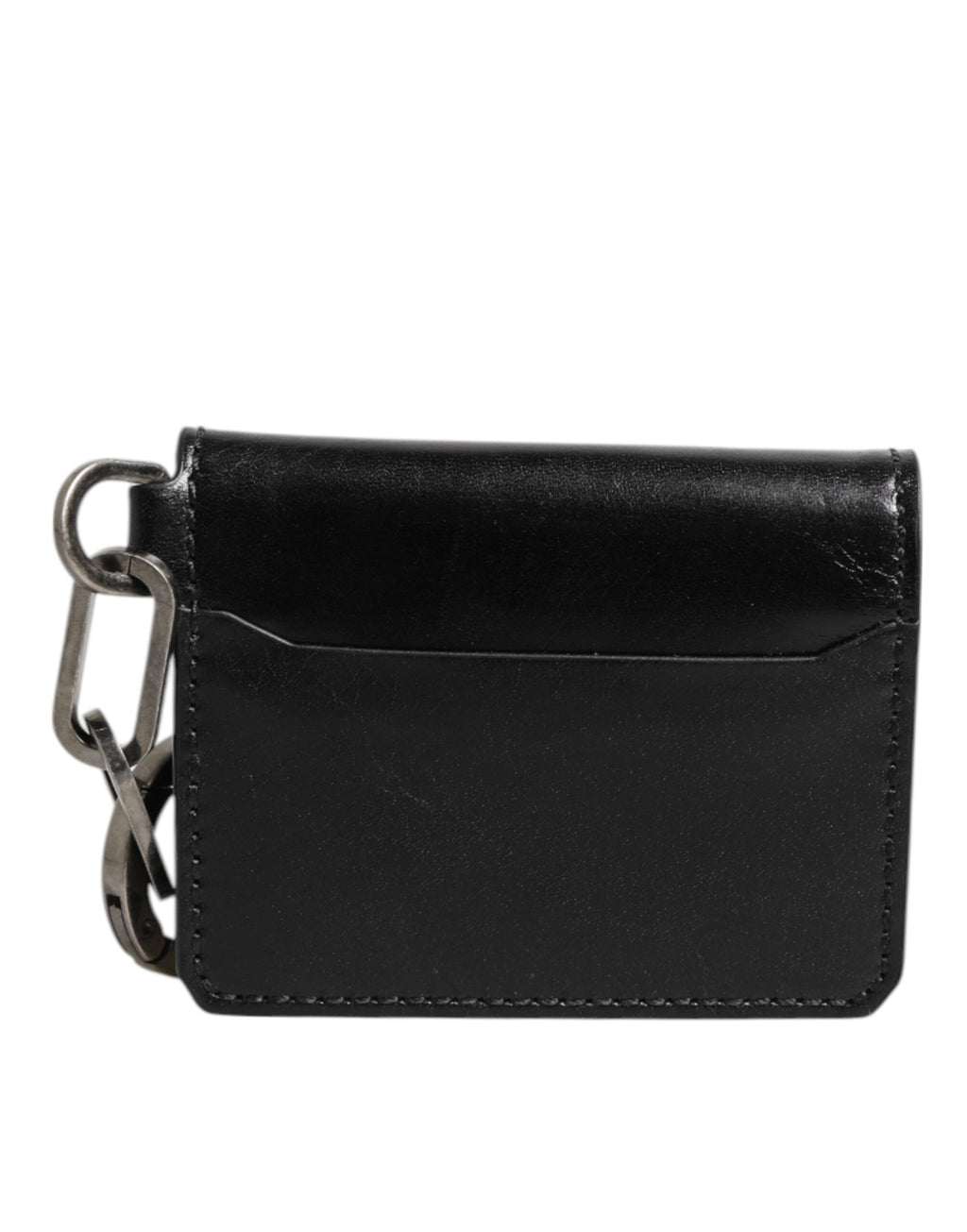 Dolce & Gabbana Men's Black Horse Leather Logo Embossed Cardholder Wallet with Keychain