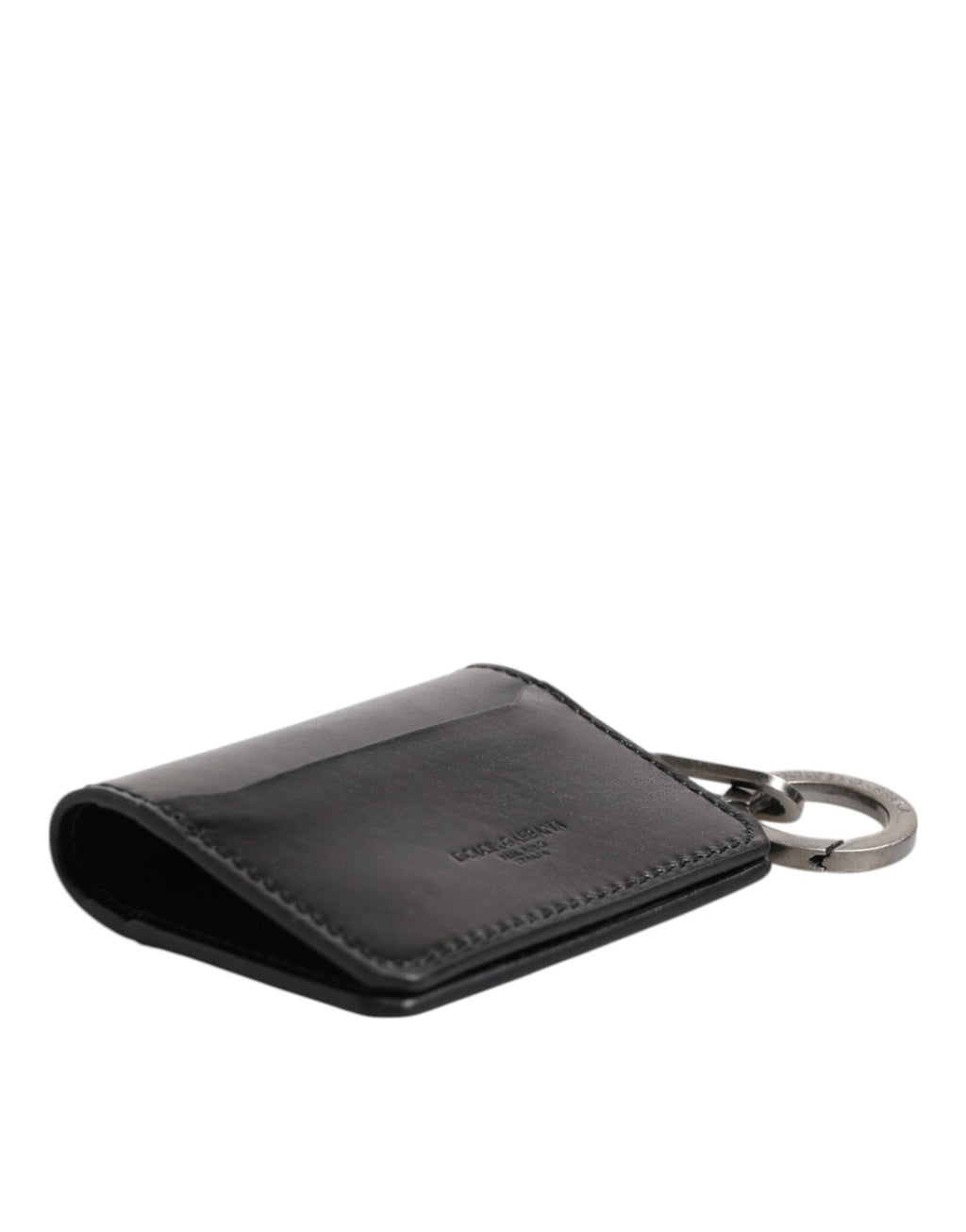 Dolce & Gabbana Men's Black Horse Leather Logo Embossed Cardholder Wallet with Keychain