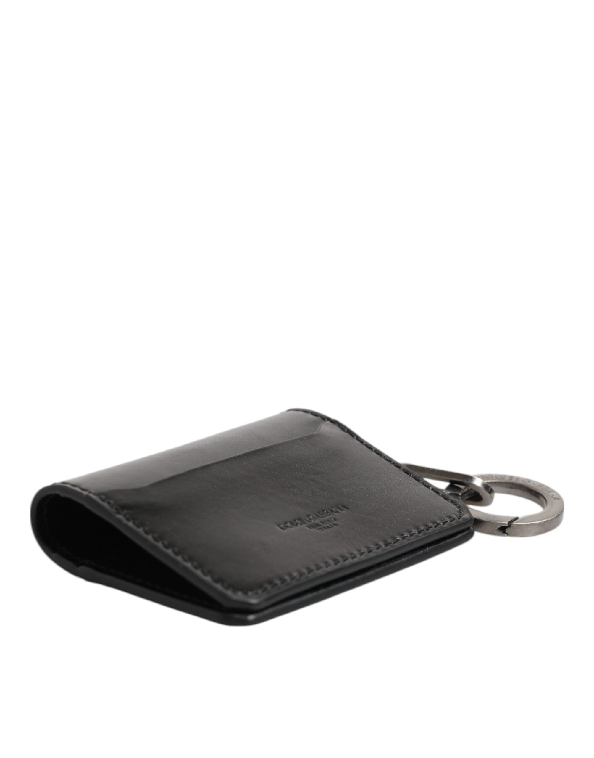 Dolce & Gabbana Men's Black Horse Leather Logo Embossed Cardholder Wallet with Keychain