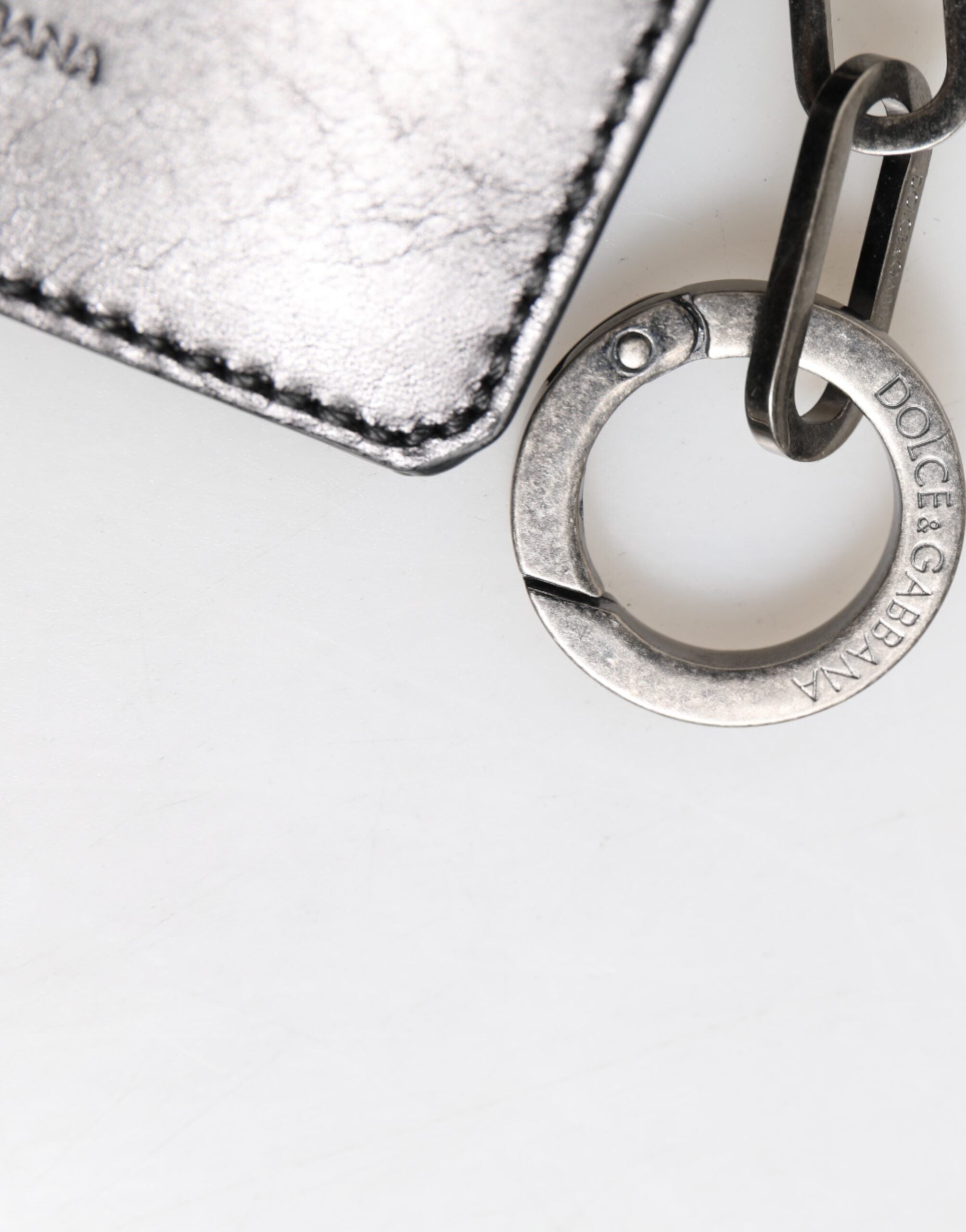 Dolce & Gabbana Men's Black Horse Leather Logo Embossed Cardholder Wallet with Keychain