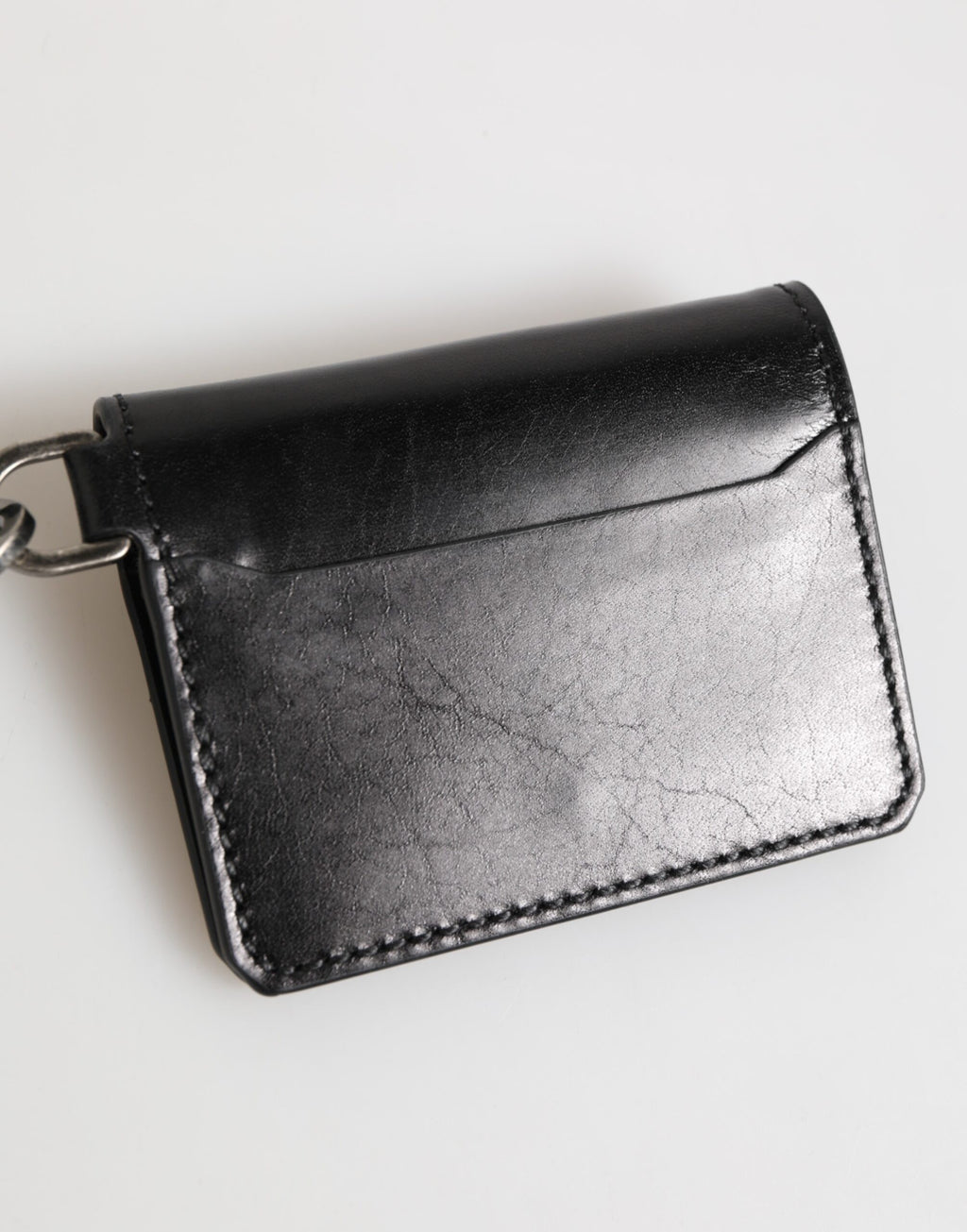 Dolce & Gabbana Men's Black Horse Leather Logo Embossed Cardholder Wallet with Keychain
