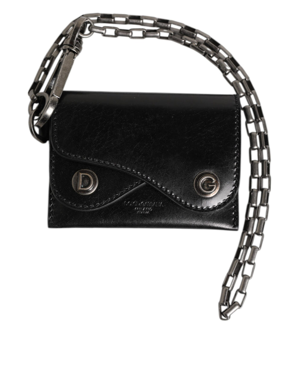 Dolce & Gabbana Men's Black Cavallo Haircalf Leather Bifold Cardholder Wallet Detachable Chain