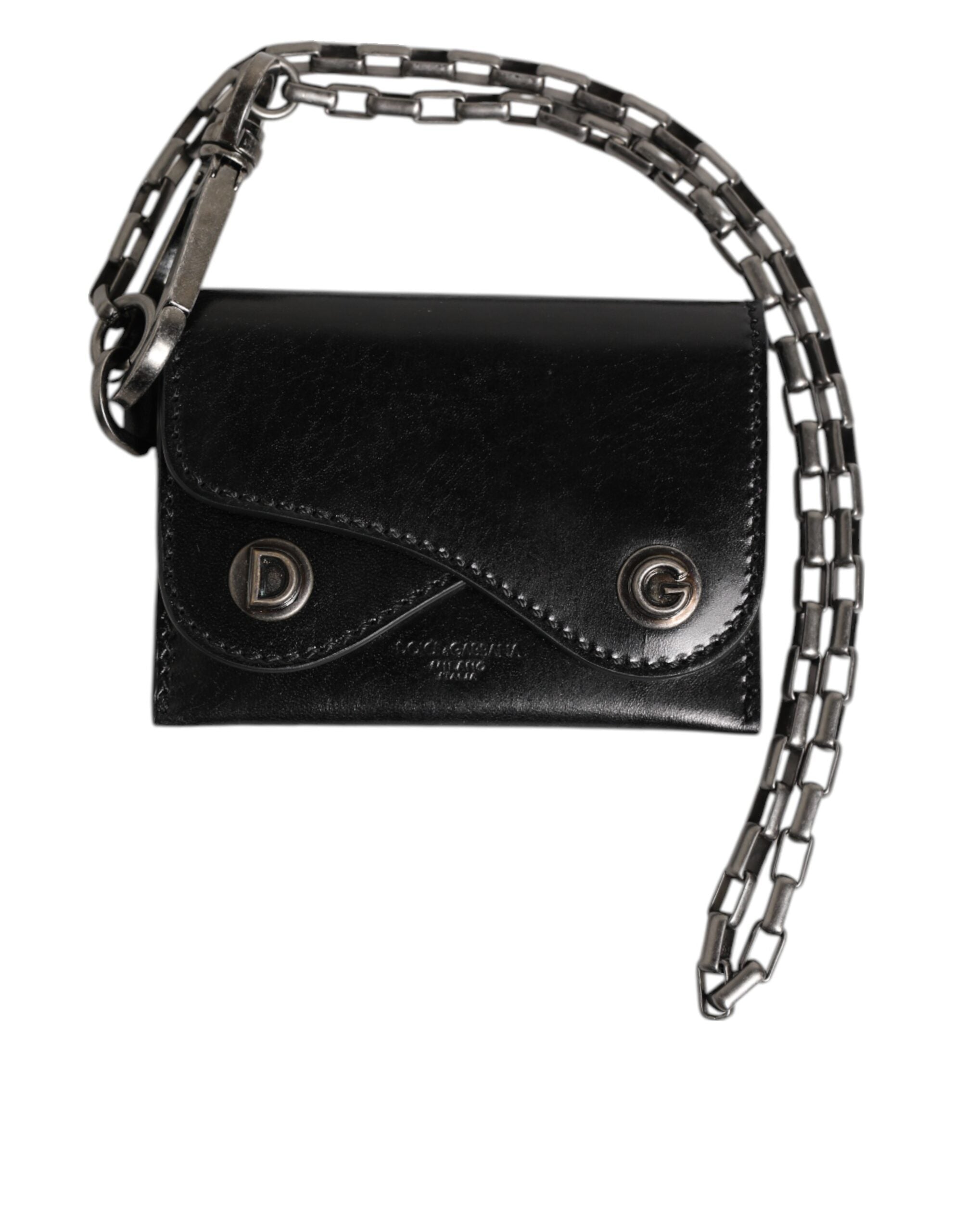 Dolce & Gabbana Men's Black Cavallo Haircalf Leather Bifold Cardholder Wallet Detachable Chain