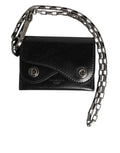 Dolce & Gabbana Men's Black Cavallo Haircalf Leather Bifold Cardholder Wallet Detachable Chain