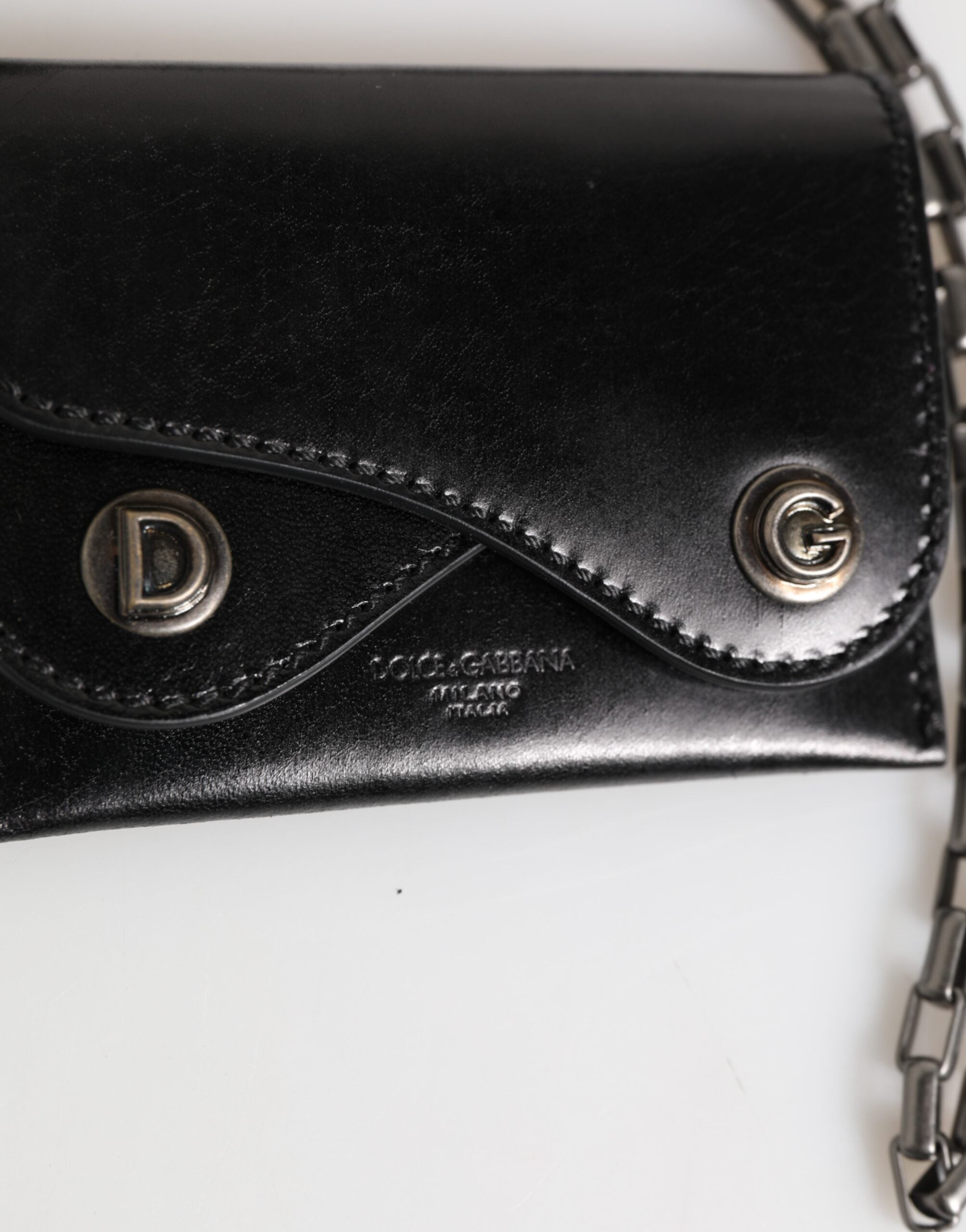 Dolce & Gabbana Men's Black Cavallo Haircalf Leather Bifold Cardholder Wallet Detachable Chain