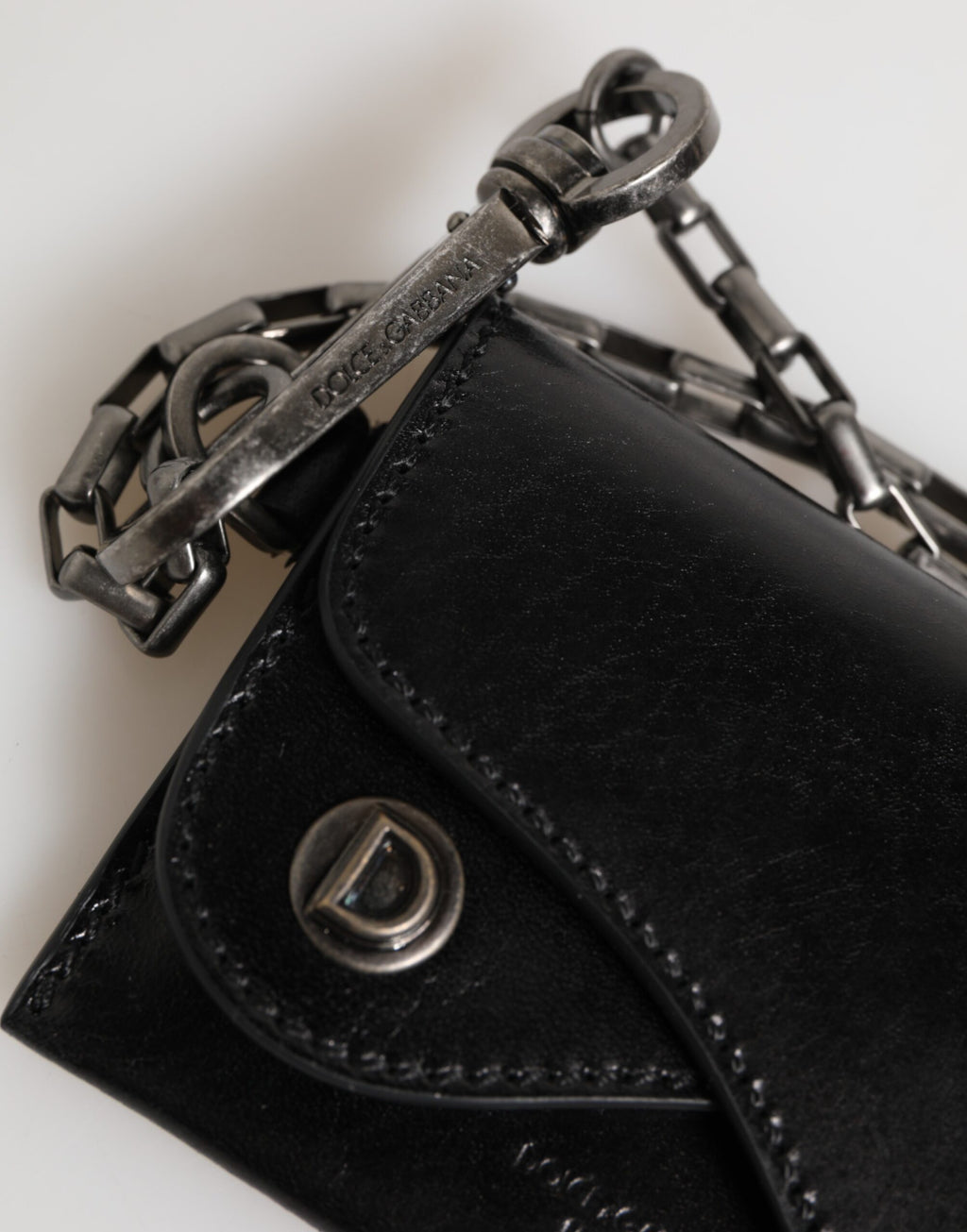 Dolce & Gabbana Men's Black Cavallo Haircalf Leather Bifold Cardholder Wallet Detachable Chain