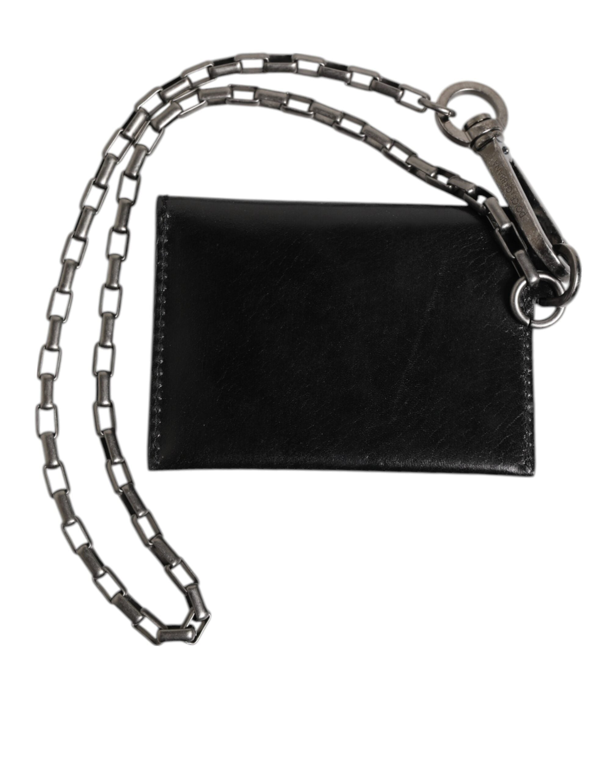 Dolce & Gabbana Men's Black Cavallo Haircalf Leather Bifold Cardholder Wallet Detachable Chain