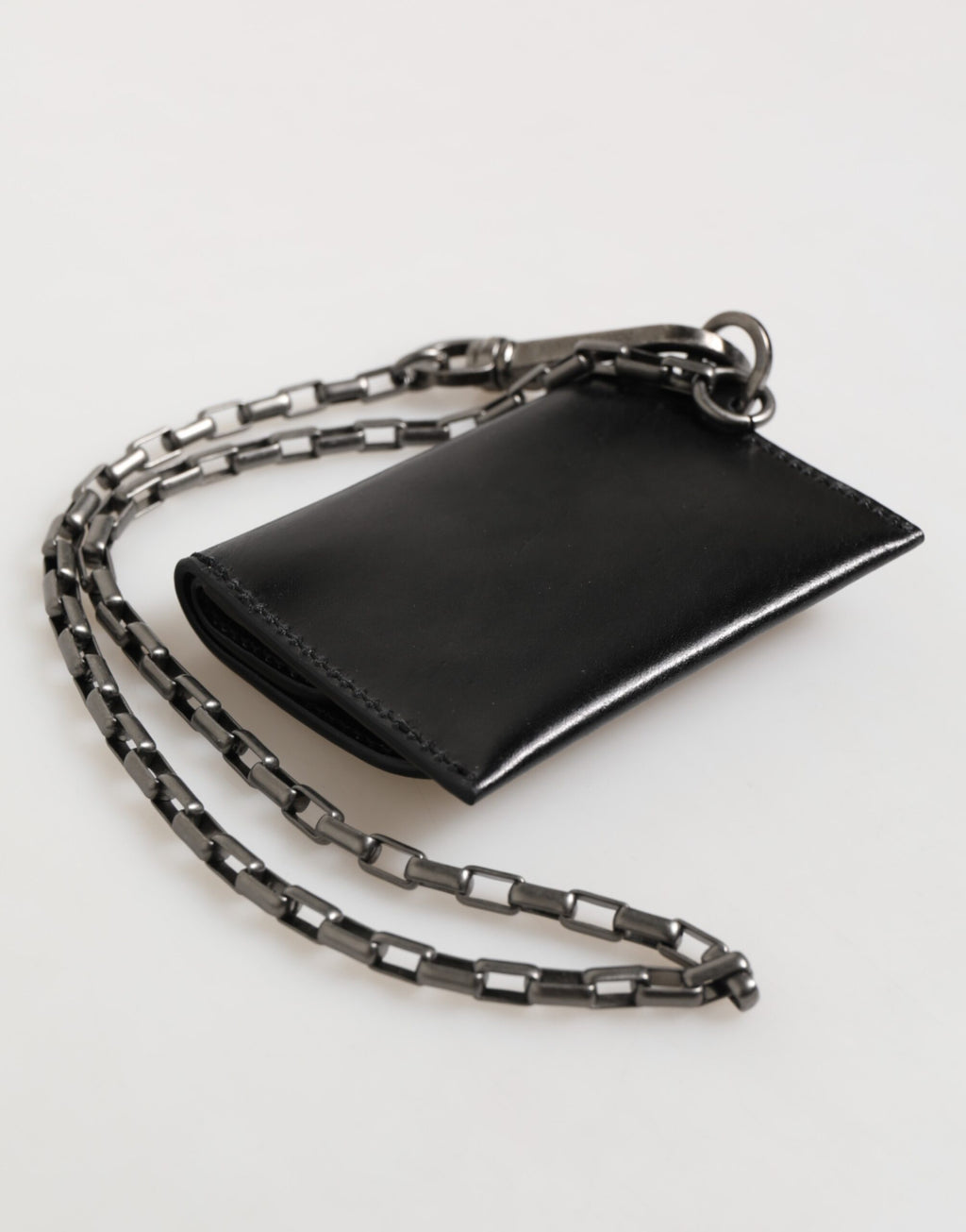 Dolce & Gabbana Men's Black Cavallo Haircalf Leather Bifold Cardholder Wallet Detachable Chain