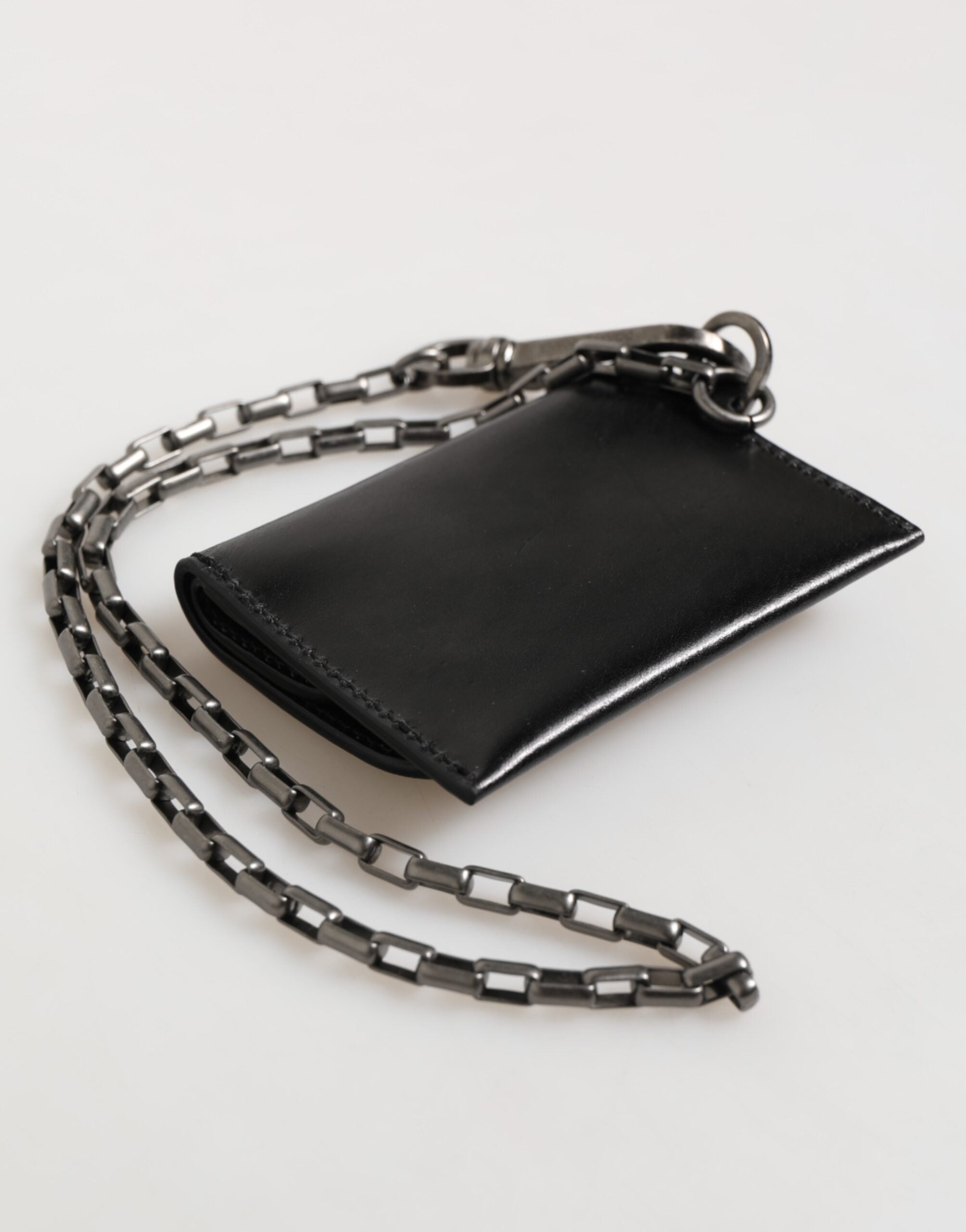 Dolce & Gabbana Men's Black Cavallo Haircalf Leather Bifold Cardholder Wallet Detachable Chain