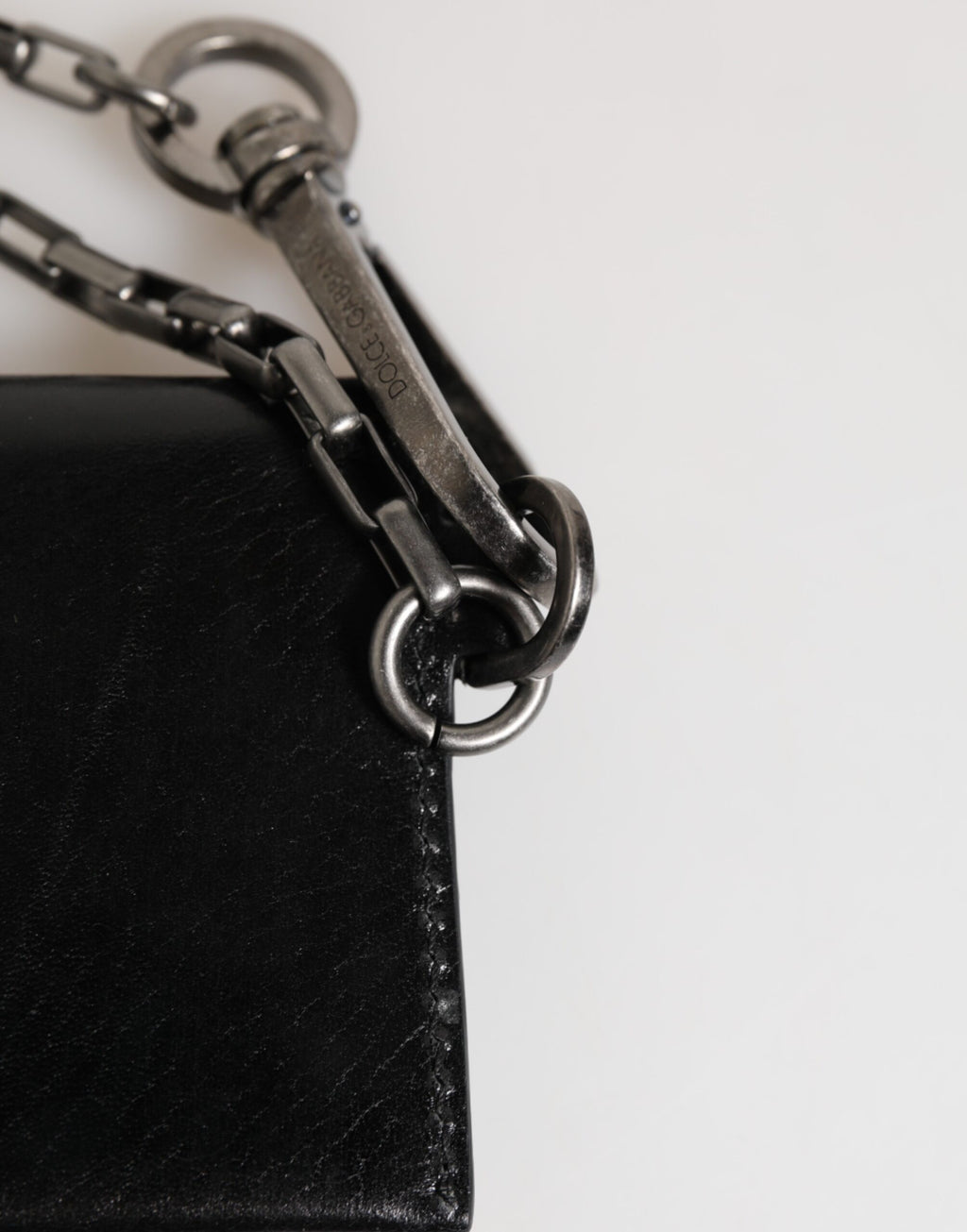 Dolce & Gabbana Men's Black Cavallo Haircalf Leather Bifold Cardholder Wallet Detachable Chain