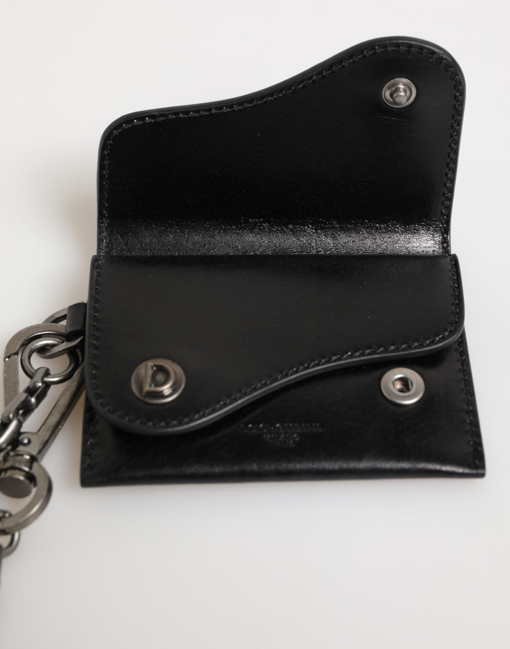 Dolce & Gabbana Men's Black Cavallo Haircalf Leather Bifold Cardholder Wallet Detachable Chain