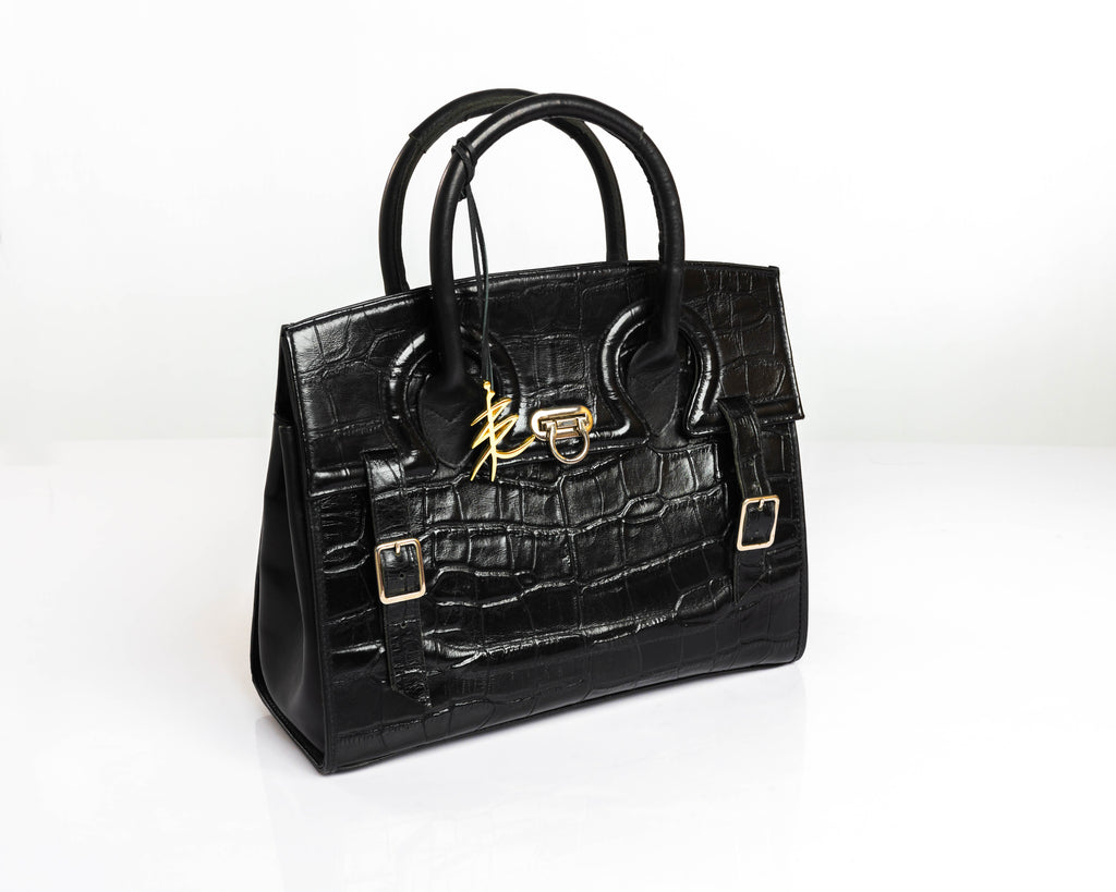 Women's Barismil Stacy Croc-Embossed Leather Tote Bag — Black