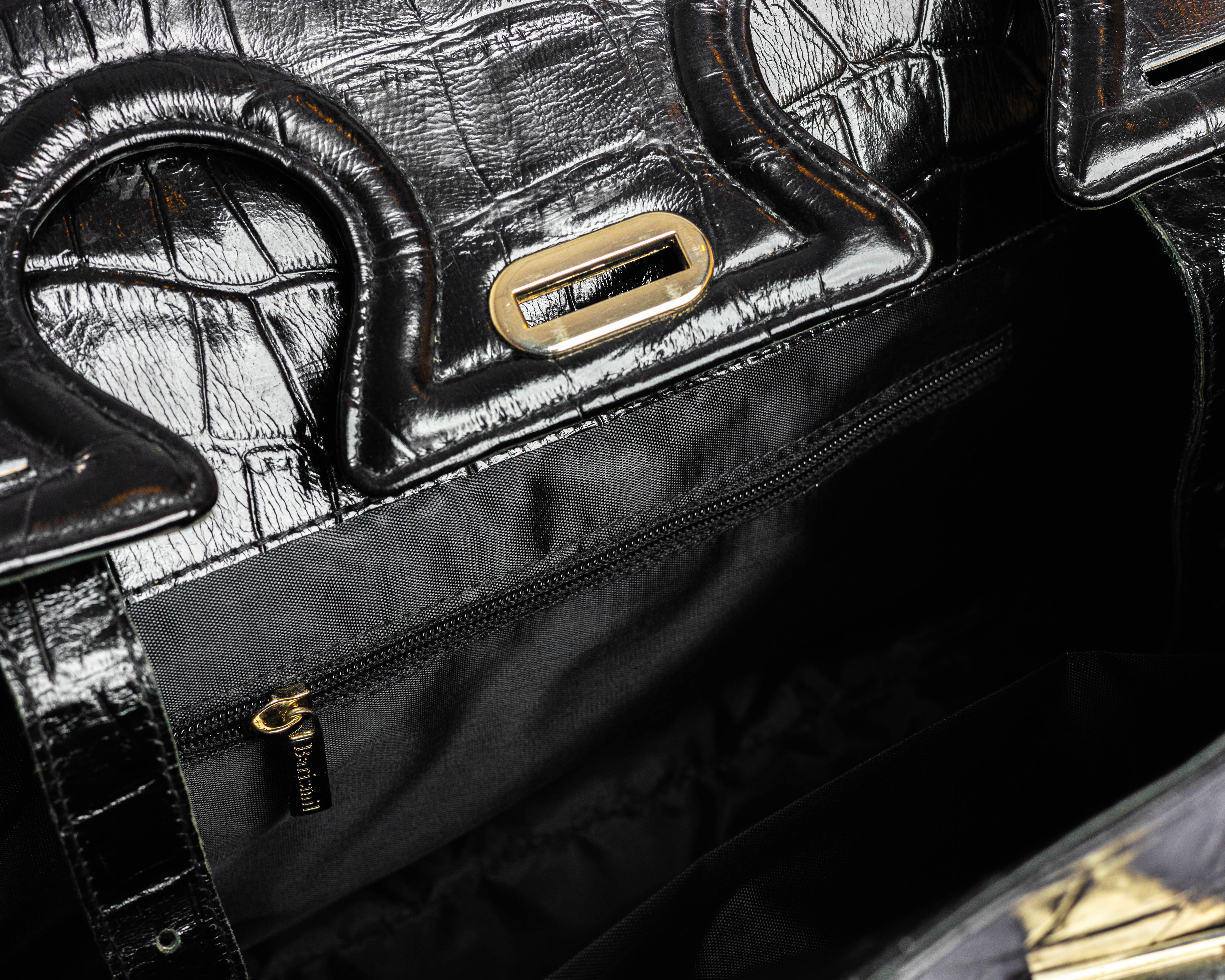 Women's Barismil Stacy Croc-Embossed Leather Tote Bag — Black