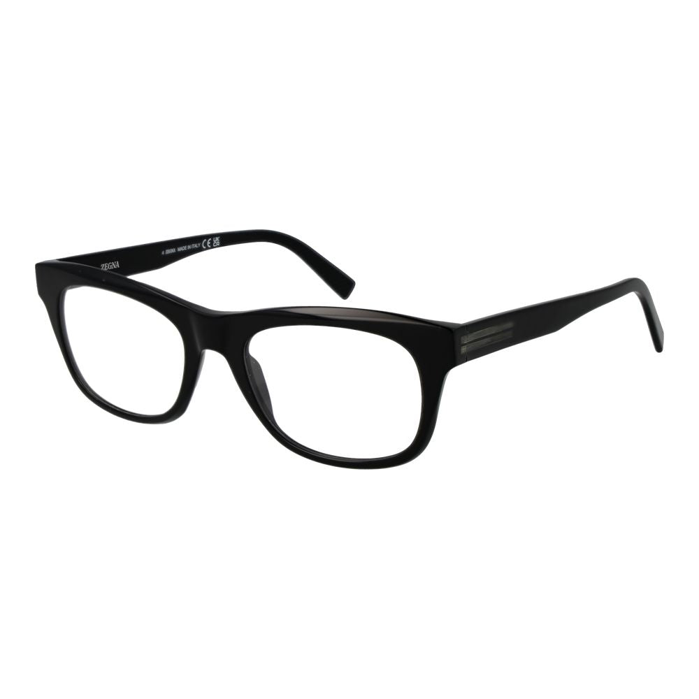 Ermenegildo Zegna Men's Black Acetate Oval Full-Rim Eyeglass Frames