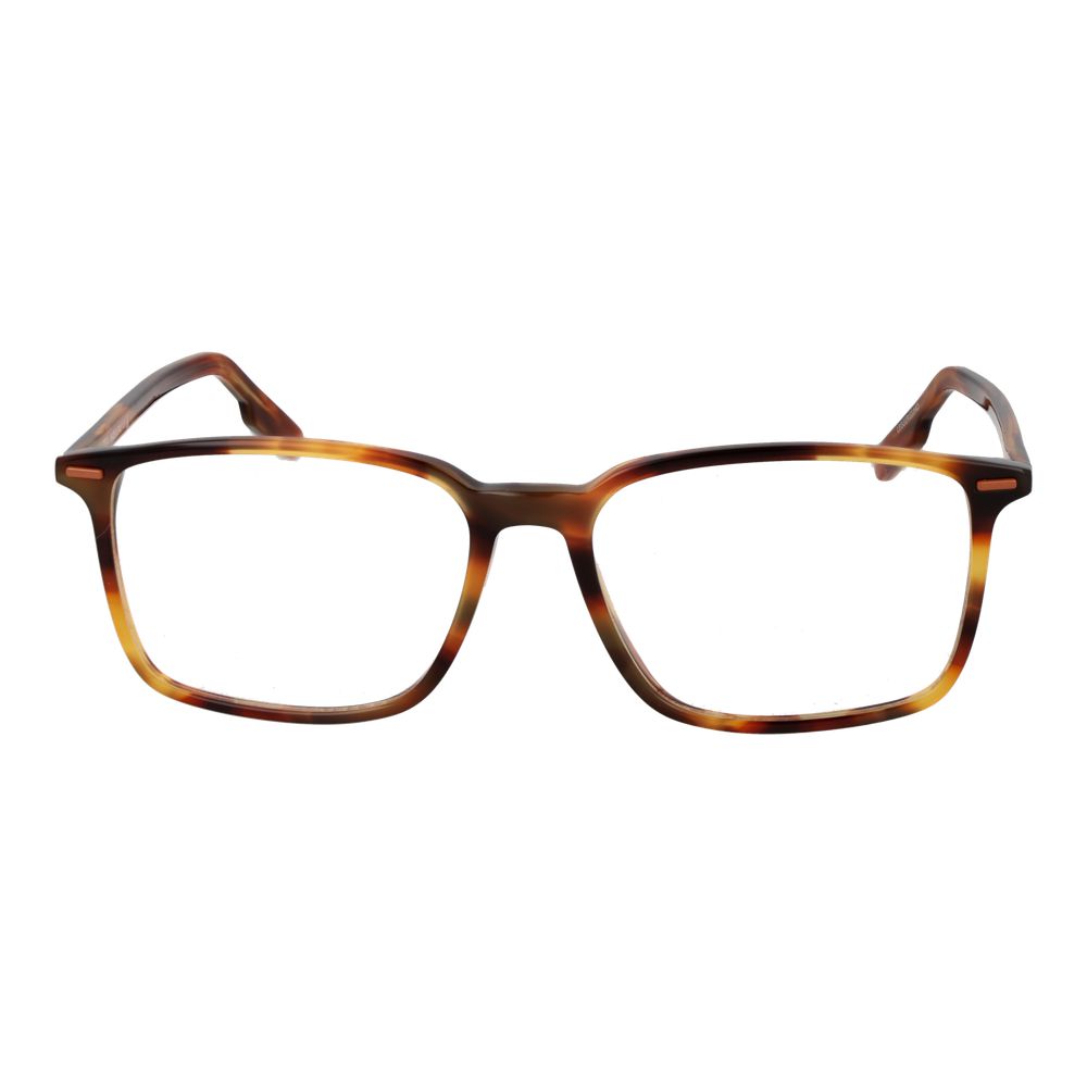 Ermenegildo Zegna Unisex Brown Acetate Rectangle Full-Rim Eyeglass Frames