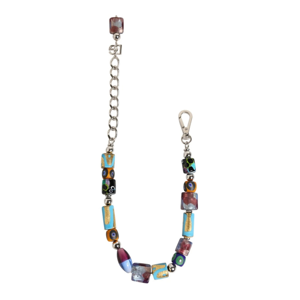 Dolce & Gabbana Women's Multicolor Murano Glass Bead Brass Necklace Silver-Tone Logo