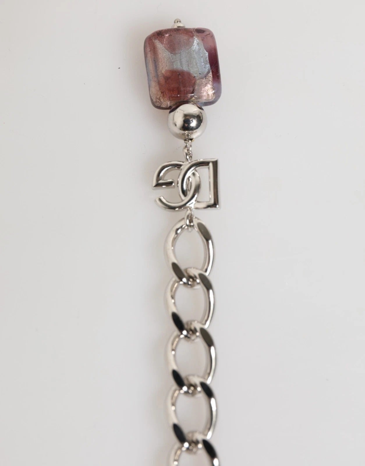 Dolce & Gabbana Women's Multicolor Murano Glass Bead Brass Necklace Silver-Tone Logo