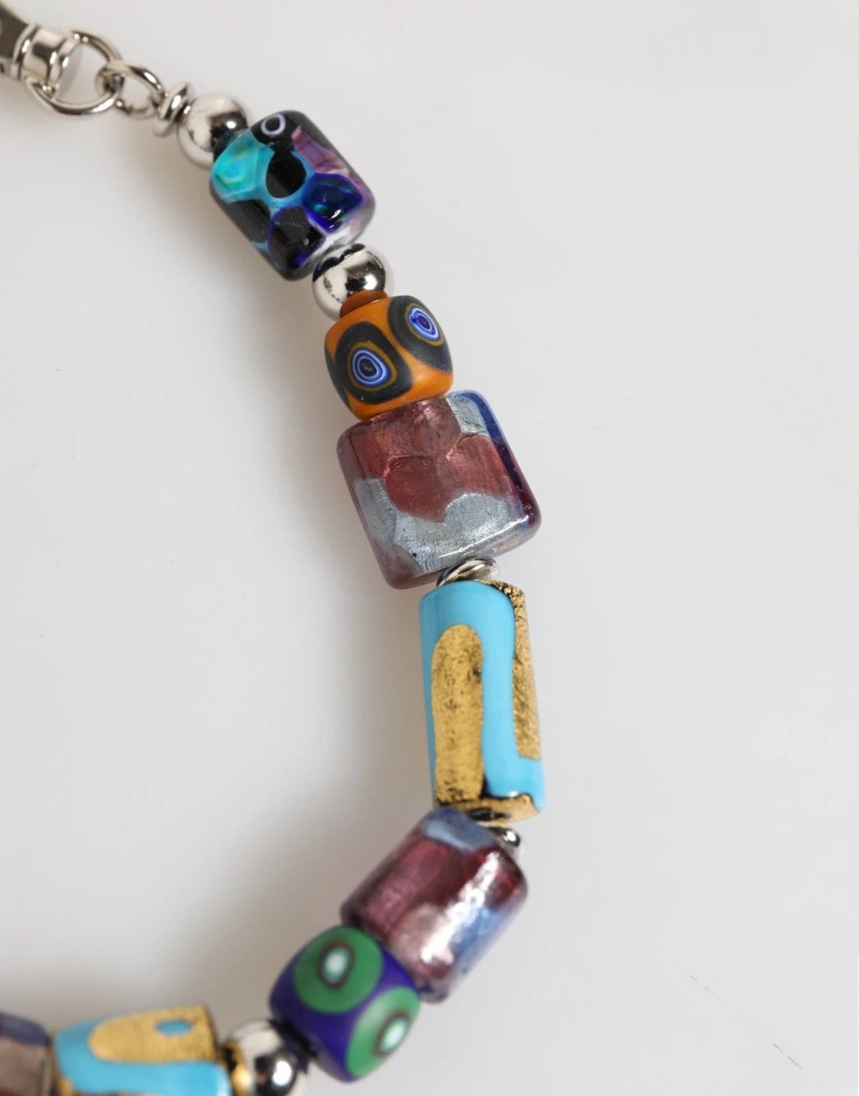 Dolce & Gabbana Women's Multicolor Murano Glass Bead Brass Necklace Silver-Tone Logo