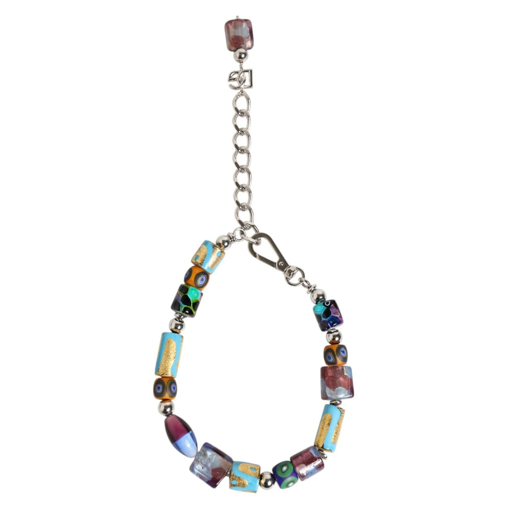 Dolce & Gabbana Women's Multicolor Murano Glass Bead Brass Necklace Silver-Tone Logo