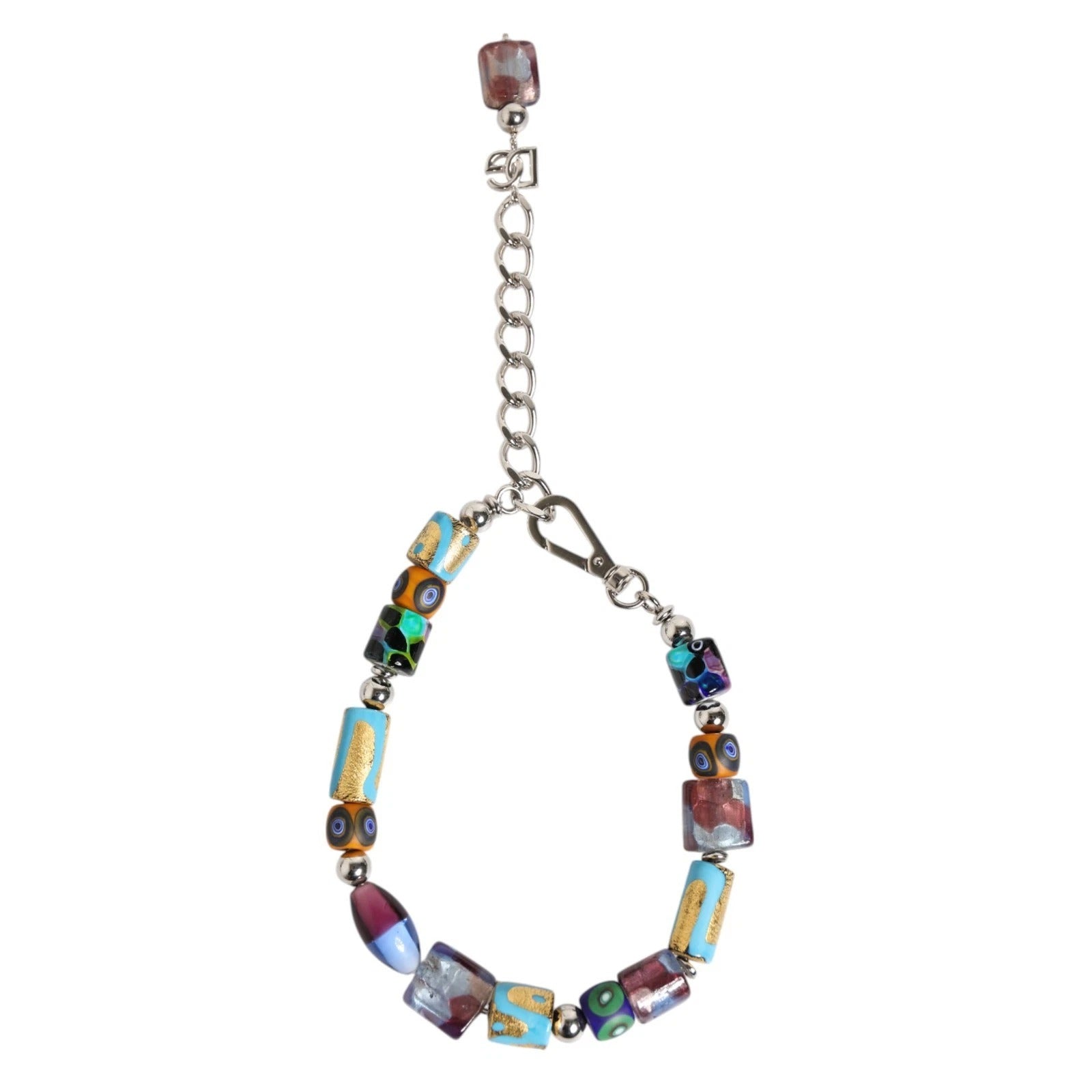 Dolce & Gabbana Women's Multicolor Murano Glass Bead Brass Necklace Silver-Tone Logo