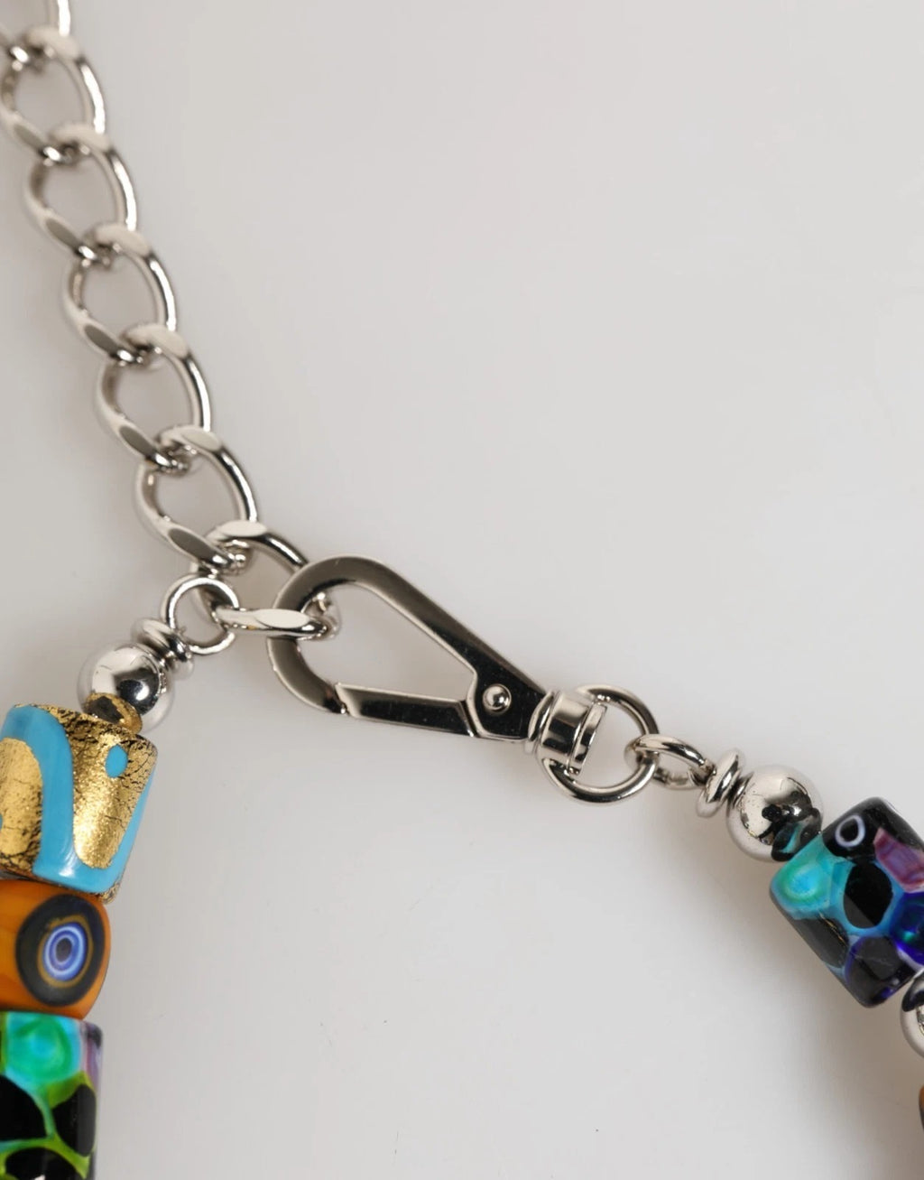 Dolce & Gabbana Women's Multicolor Murano Glass Bead Brass Necklace Silver-Tone Logo