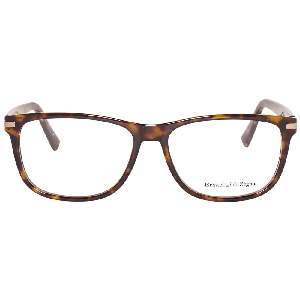 Ermenegildo Zegna Men's Brown Plastic Rectangle Full-Rim Eyeglass Frames