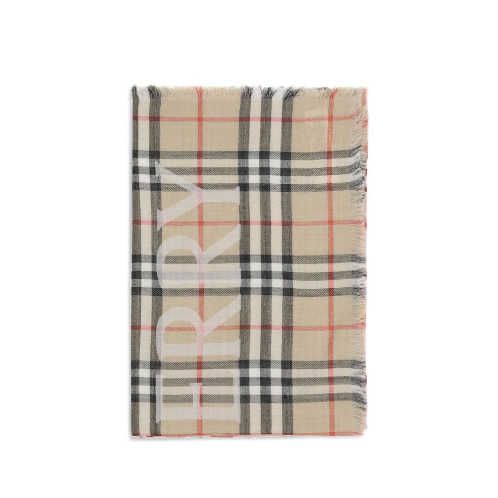 Burberry Men's Beige Wool Silk Check EKD Scarf