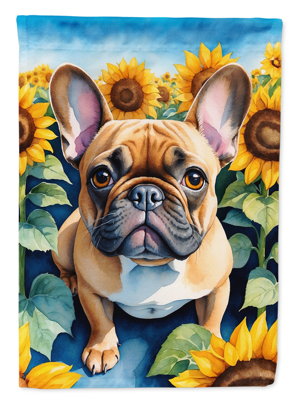 French Bulldog in Sunflowers House Flag