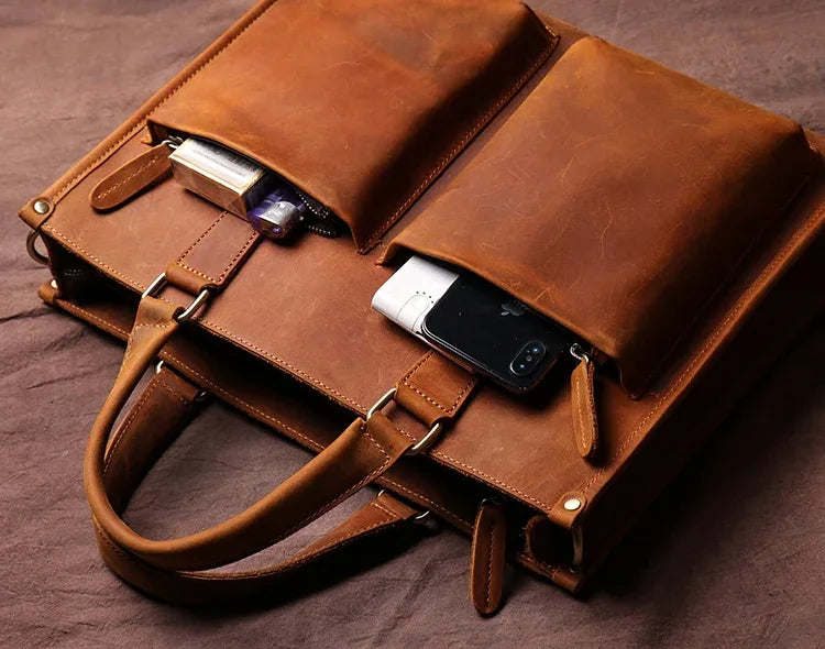Men's Steel Horse Leather Dagmar Vintage Leather Briefcase Messenger Bag
