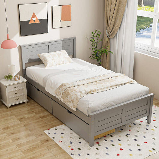 Twin Size Bed Frame with Storage Drawers-White