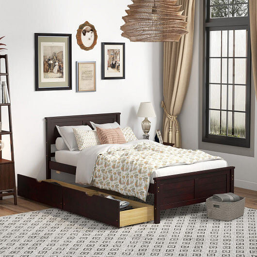 Twin Size Bed Frame with Storage Drawers-White