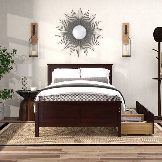 Twin Size Bed Frame with Storage Drawers-White