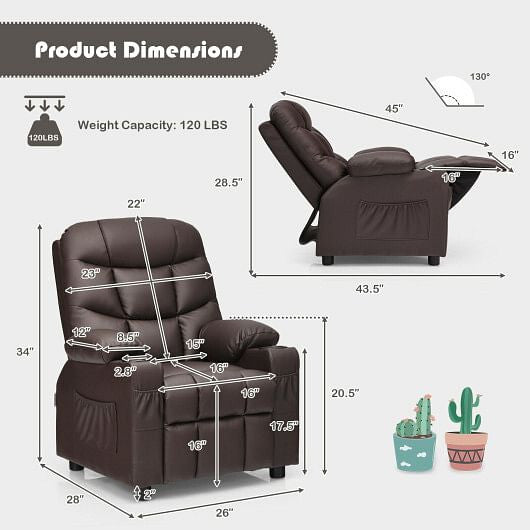 Kids Recliner Chair with Cup Holder and Footrest for Children-Blue