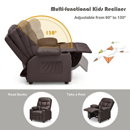 Kids Recliner Chair with Cup Holder and Footrest for Children-Blue