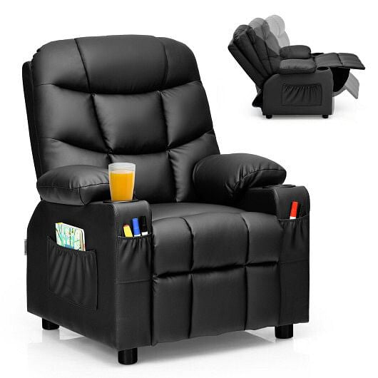 Kids Recliner Chair with Cup Holder and Footrest for Children-Blue