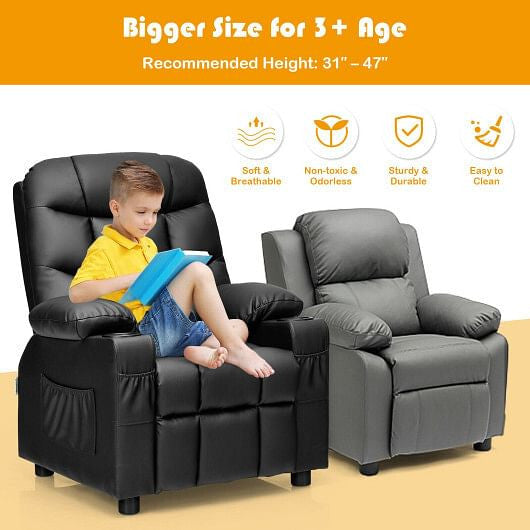 Kids Recliner Chair with Cup Holder and Footrest for Children-Blue
