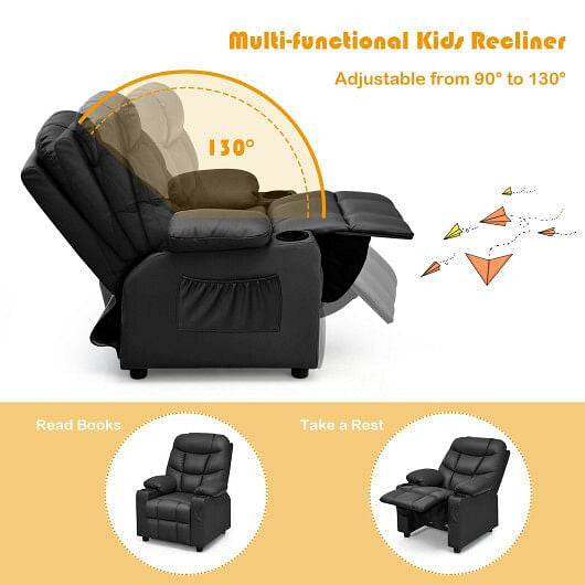 Kids Recliner Chair with Cup Holder and Footrest for Children-Blue