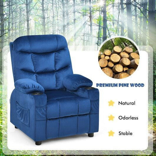 Kids Recliner Chair with Cup Holder and Footrest for Children-Blue