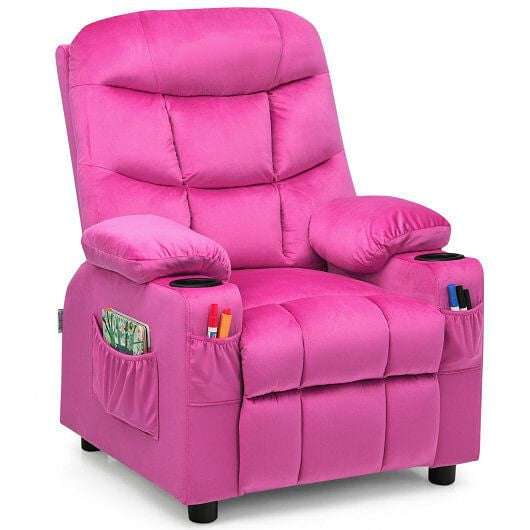 Kids Recliner Chair with Cup Holder and Footrest for Children-Blue